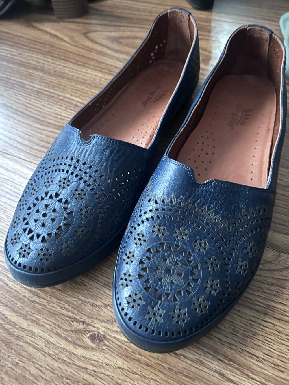 Spring Step Navy Perforated Leather Slip-On Flats